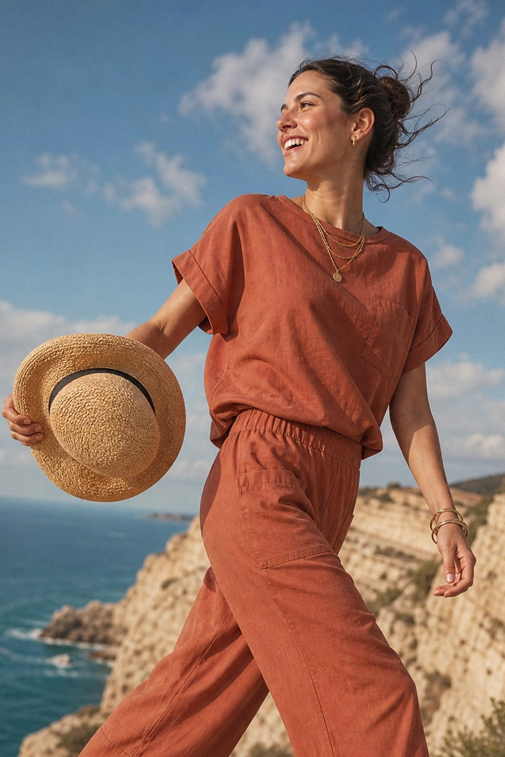 Βαμβακερό t-shirt με τσέπη σε Εκρού - Silla Jo