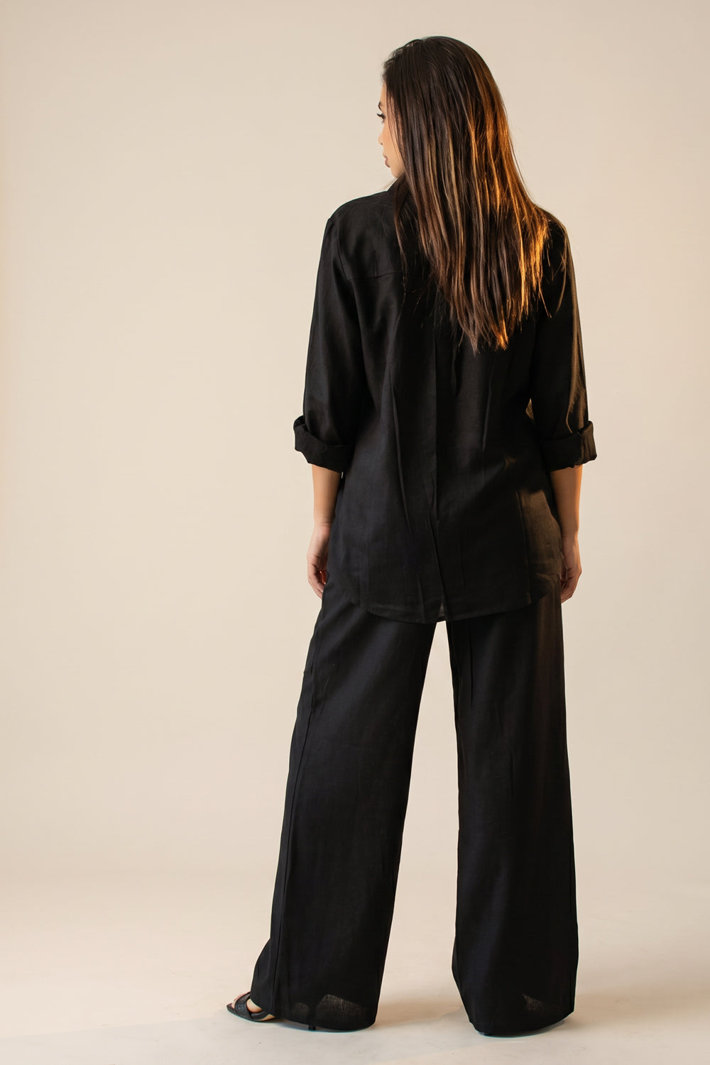 Co-ord set λινό πουκαμίσα/παντελόνα σε μαύρο