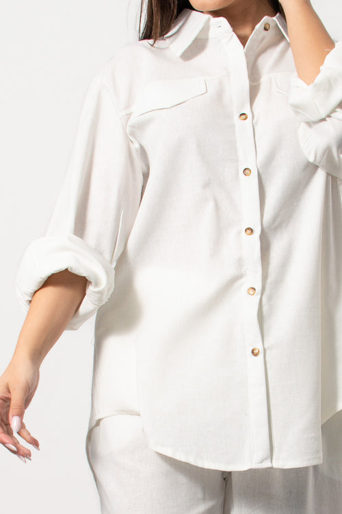 Co-ord set λινό πουκαμίσα/παντελόνα σε λευκό - Silla Jo