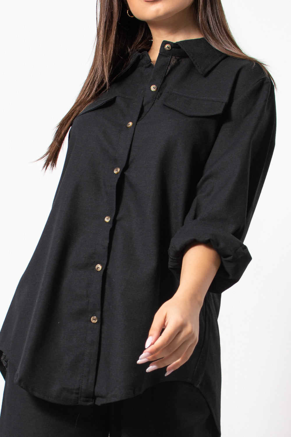 Co-ord set λινό πουκαμίσα/παντελόνα σε μαύρο - Silla Jo