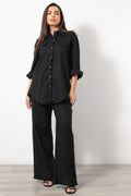 Co-ord set λινό πουκαμίσα/παντελόνα σε μαύρο - Silla Jo