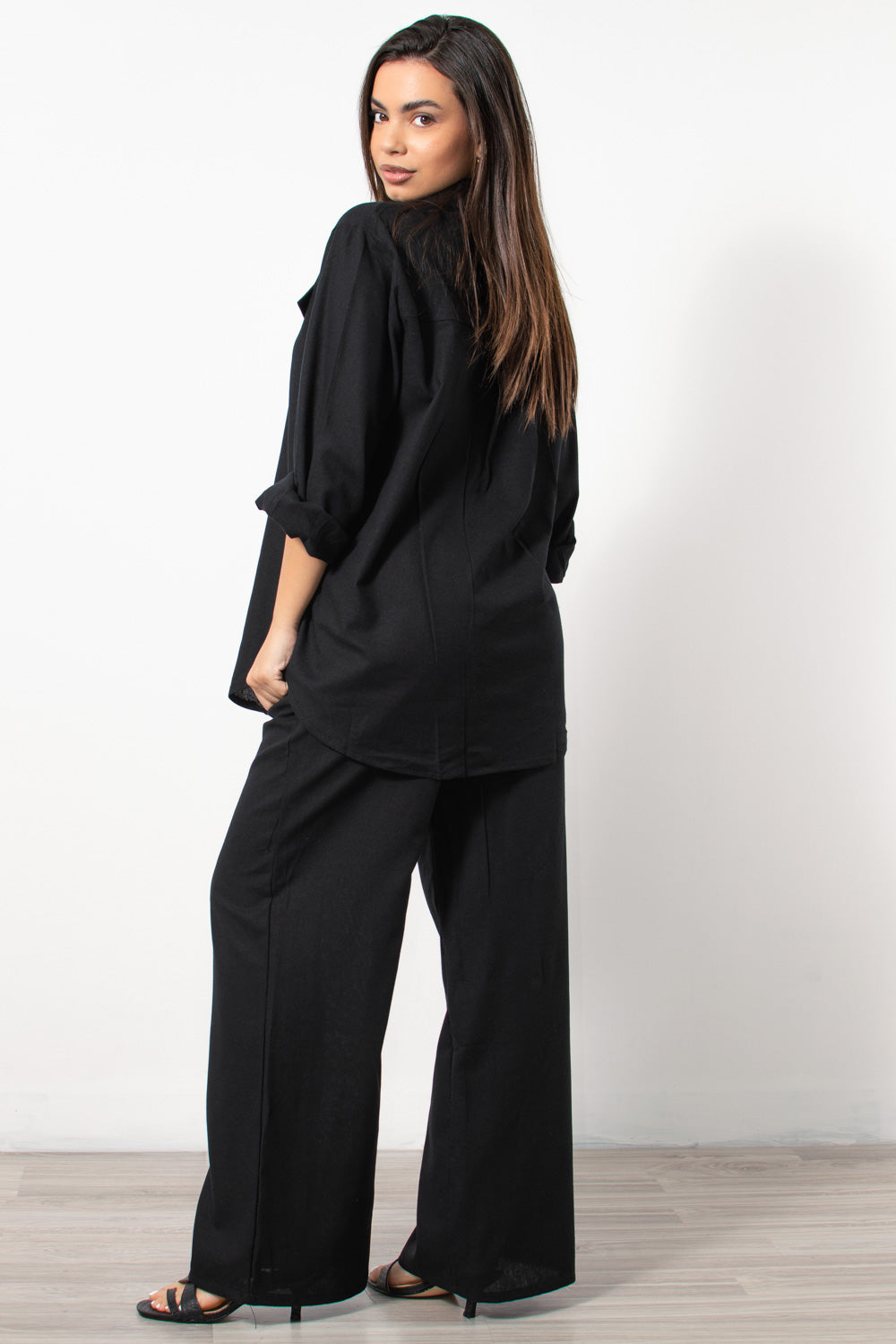 Co-ord set λινό πουκαμίσα/παντελόνα σε μαύρο - Silla Jo