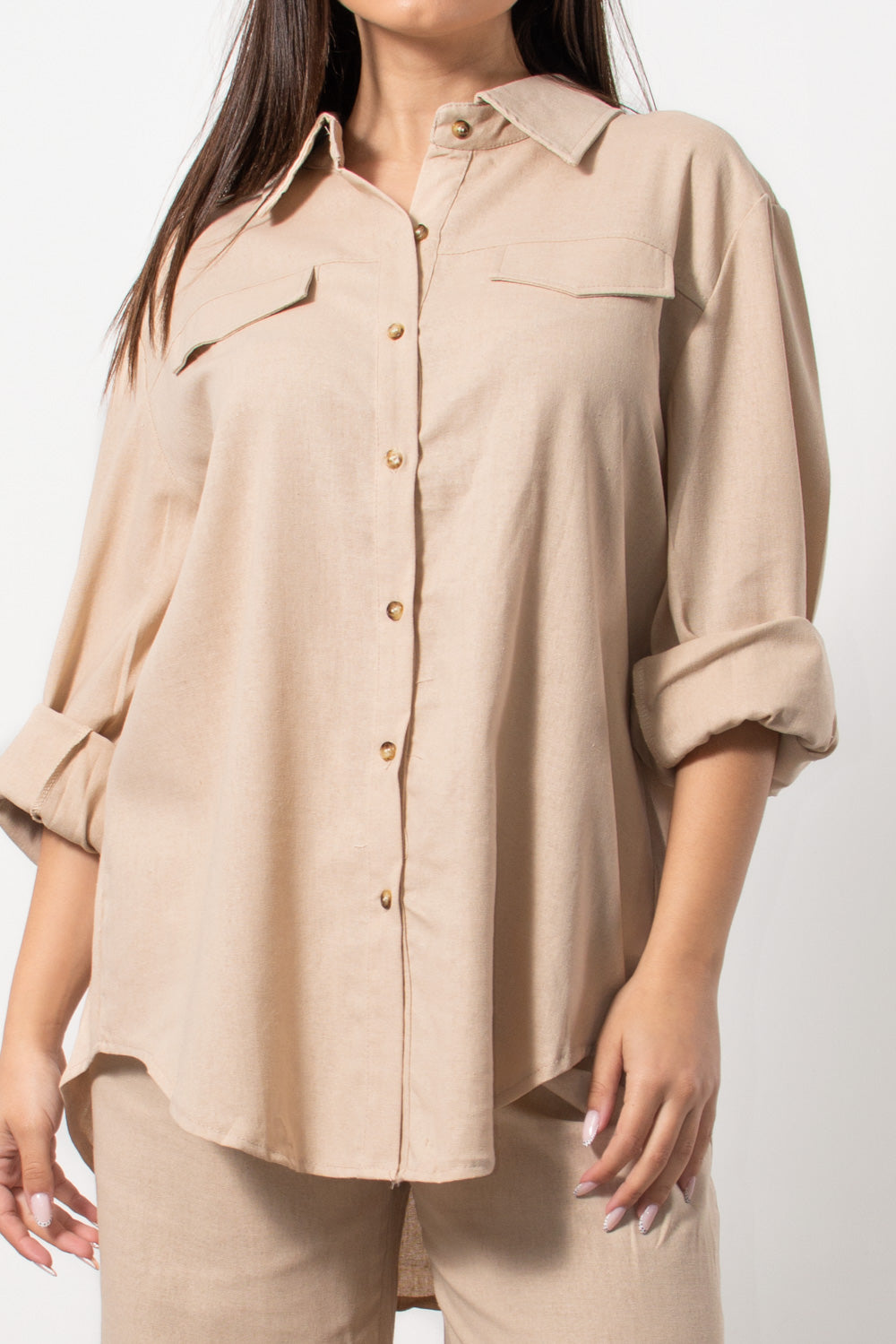 Co-ord set λινό πουκαμίσα/παντελόνα σε μπεζ - Silla Jo