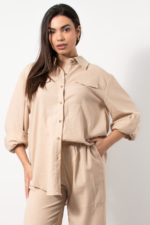 Co-ord set λινό πουκαμίσα/παντελόνα σε μπεζ - Silla Jo