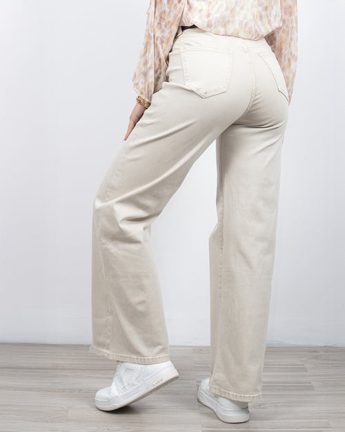 Παντελόνι ίσιο ψηλόμεσο σε κρεμ