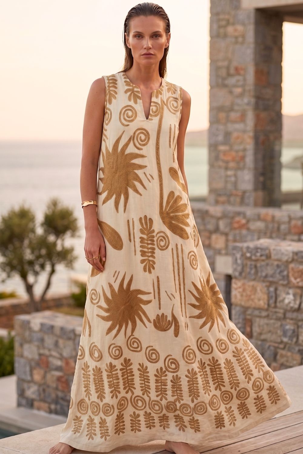 Φόρεμα εμπριμέ ethnic μακρύ plus size σε Λευκό | Silla Jo