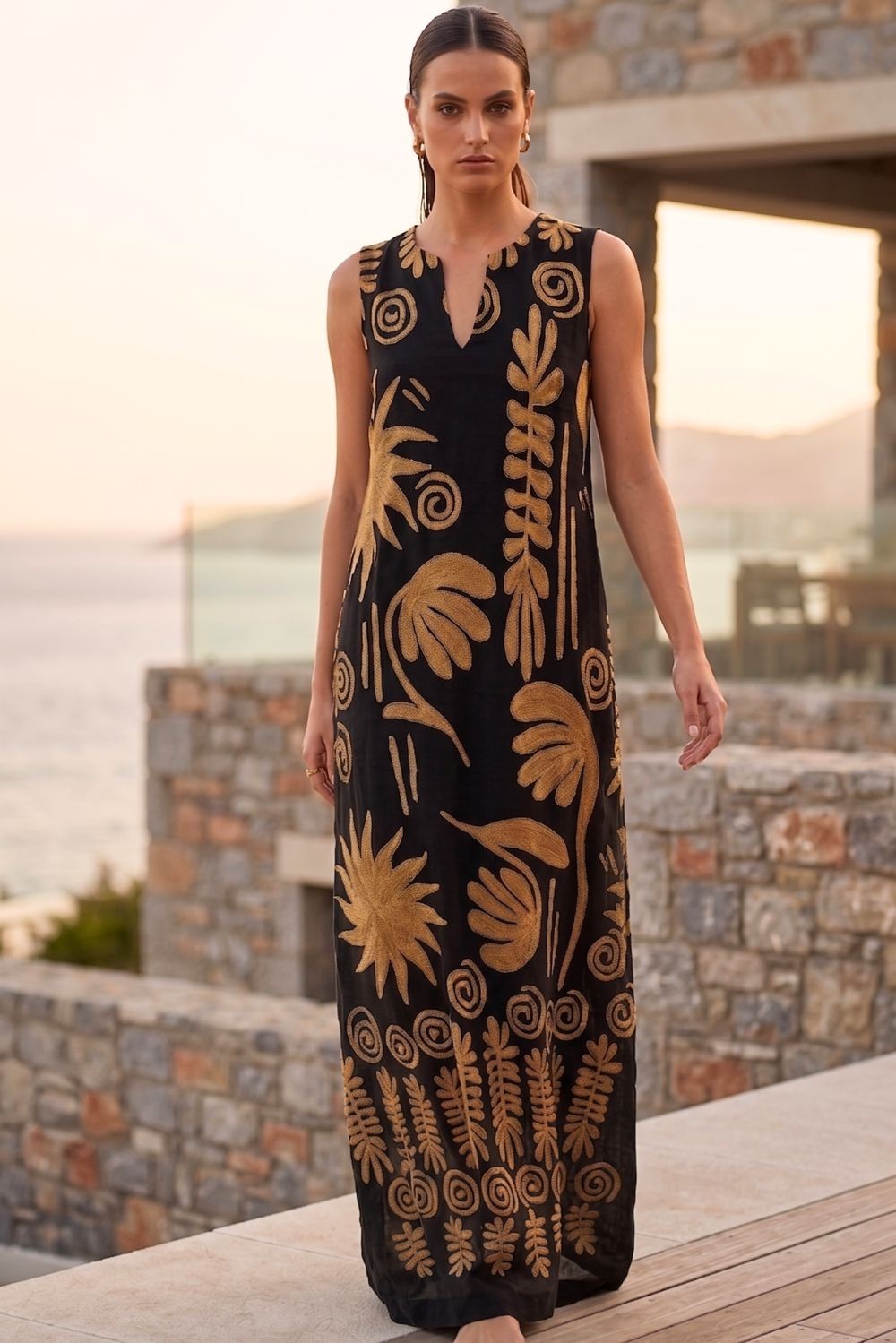 Φόρεμα εμπριμέ ethnic μακρύ plus size σε Μαύρο | Silla Jo