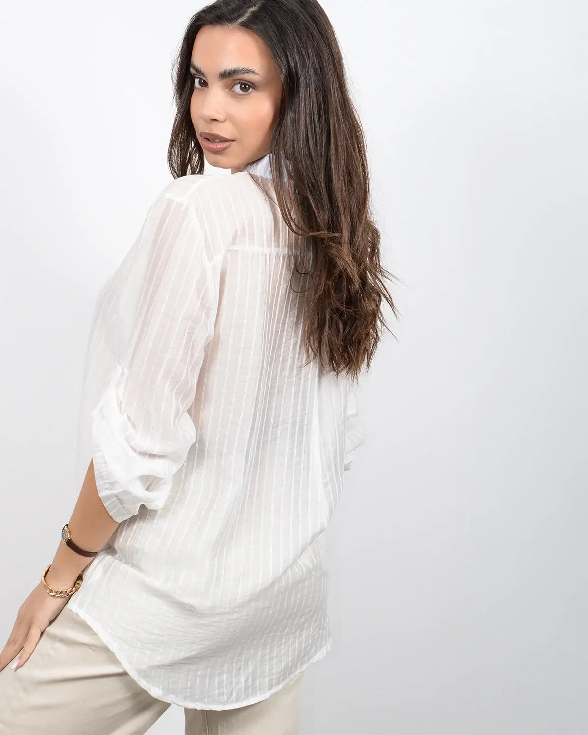 Γυναικεία λευκή ανοιξιάτικη τουνίκ με κεντητές ρίγες. Δωρεάν Μεταφορικά. Silla Jo