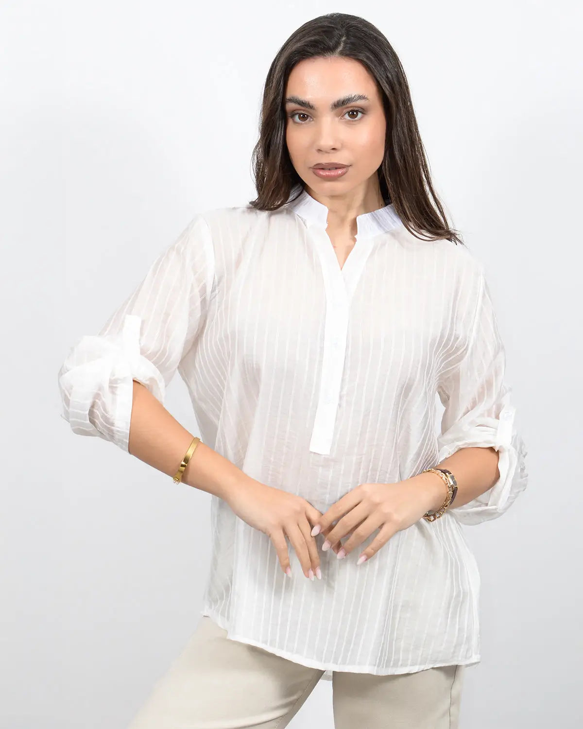 Γυναικεία λευκή ανοιξιάτικη τουνίκ με κεντητές ρίγες. Δωρεάν Μεταφορικά. Silla Jo