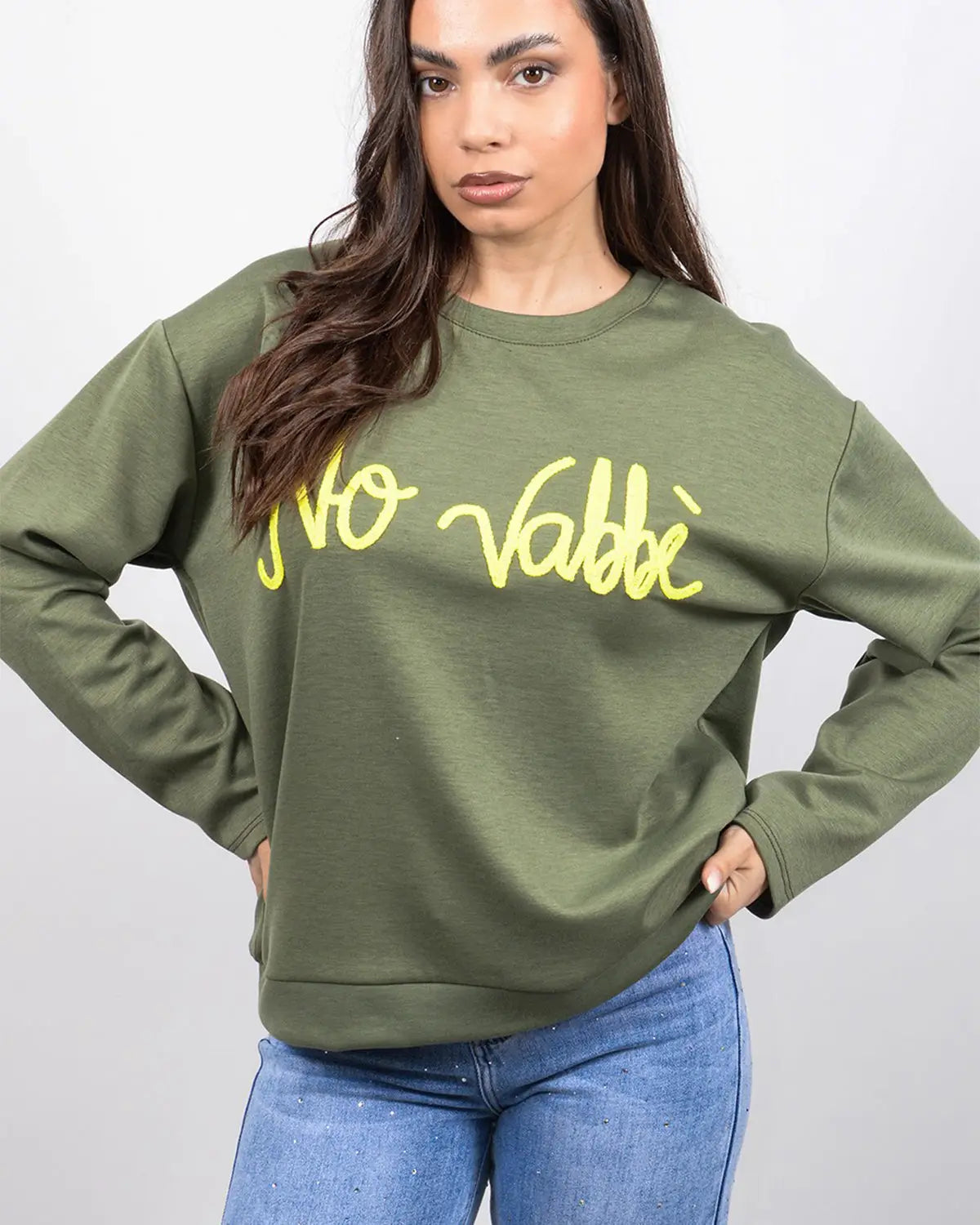 Γυναικείο ανοιξιάτικο φούτερ με κέντημα, σε χακί χρώμα. Δωρεάν Μεταφορικά. Silla Jo