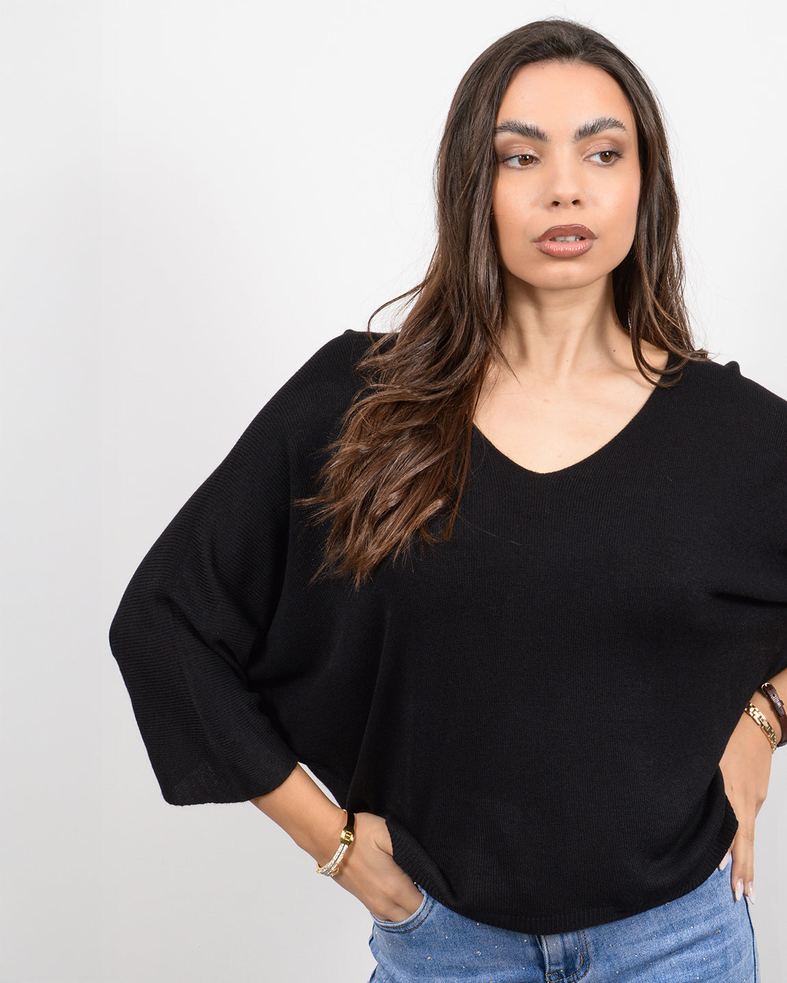 Πλεκτό τοπ νυχτερίδα σε μαύρο