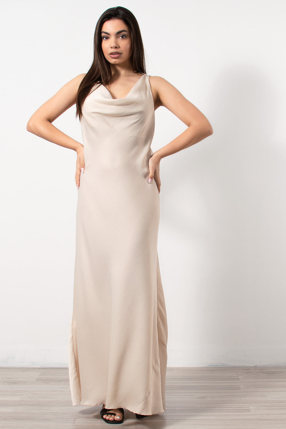 makry saten slip dress ntrape krem - Silla Jo