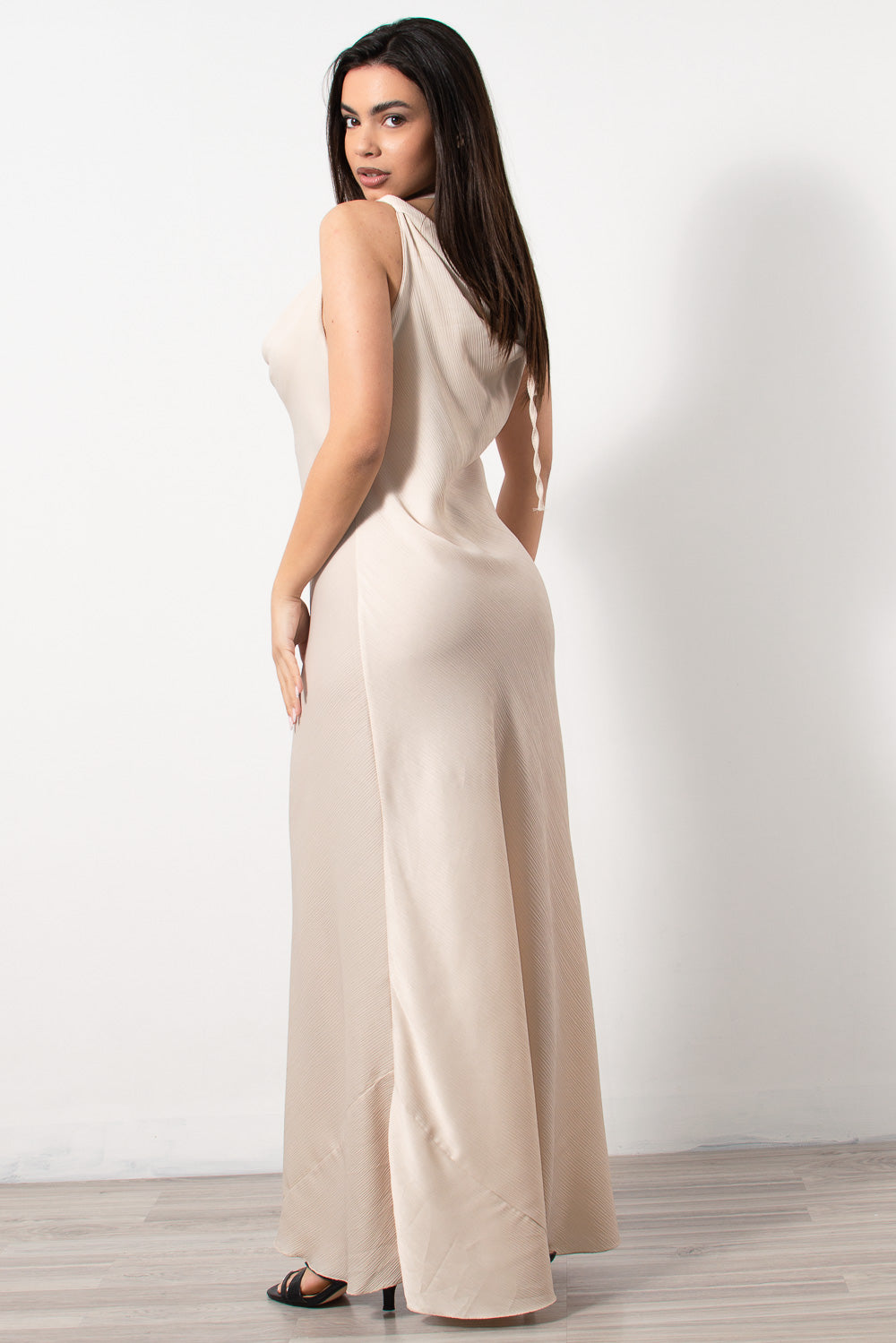 makry saten slip dress ntrape krem - Silla Jo