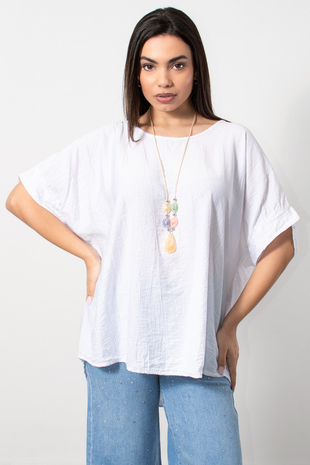 Μπλούζα κοντομάνικη plus size σε Λευκό | Silla Jo