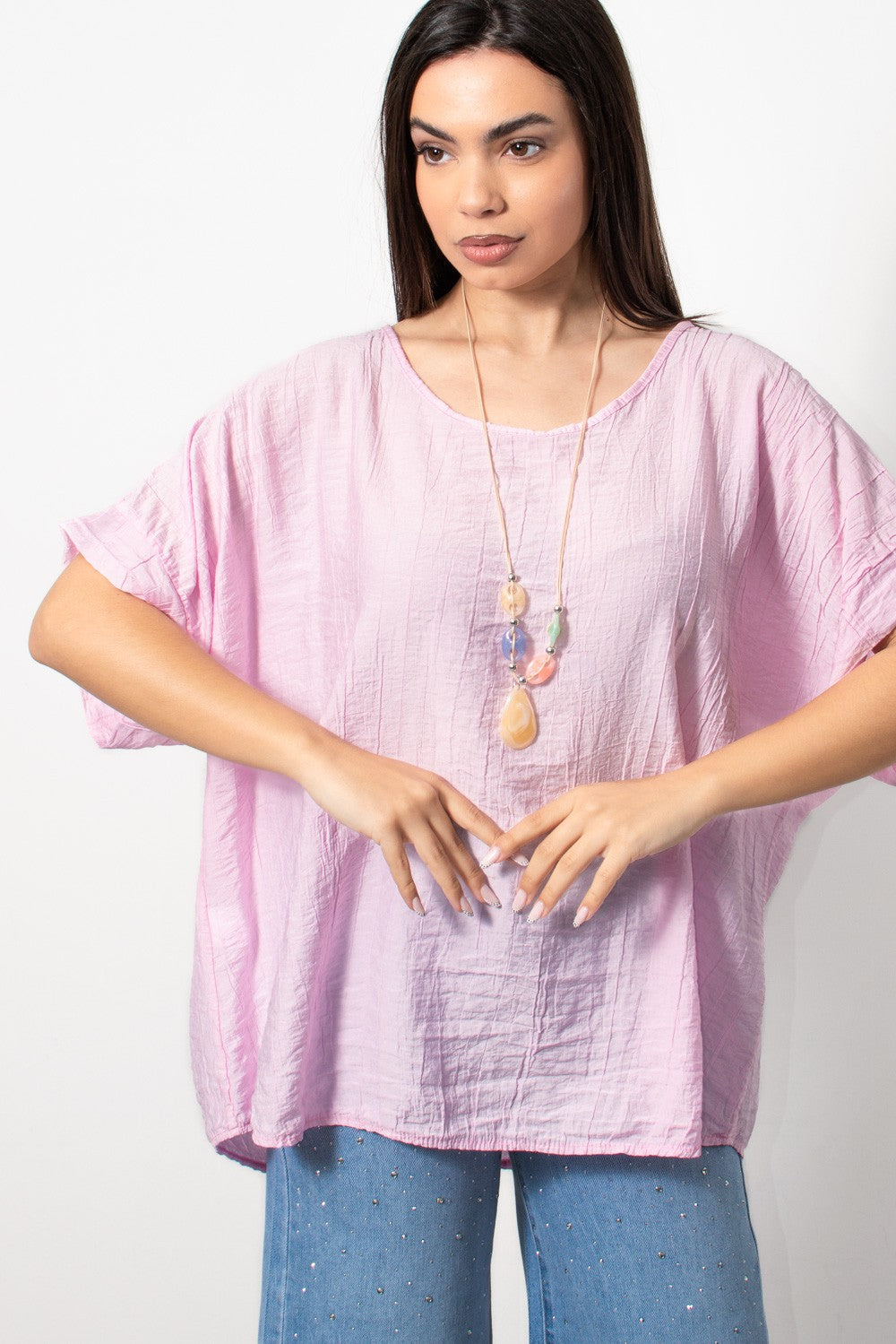 Μπλούζα κοντομάνικη plus size σε Ροζ | Silla Jo