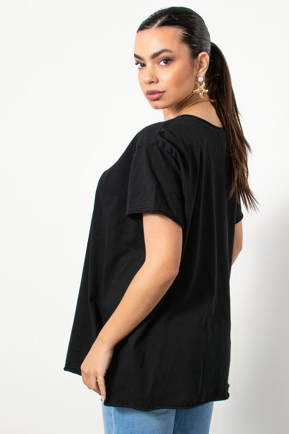 Μπλούζα μονόχρωμη oversized σε Μαύρο - Silla Jo
