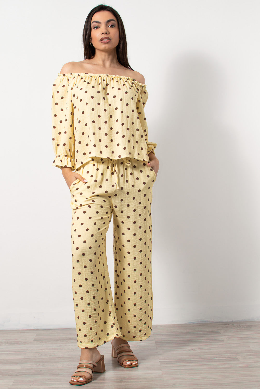 poua co ord set me pantelona kitrino - Silla Jo