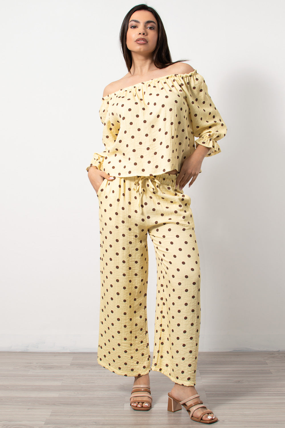 poua co ord set me pantelona kitrino - Silla Jo