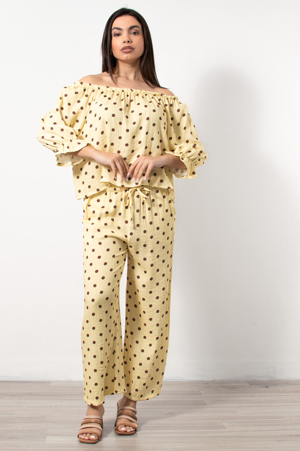 poua co ord set me pantelona kitrino - Silla Jo