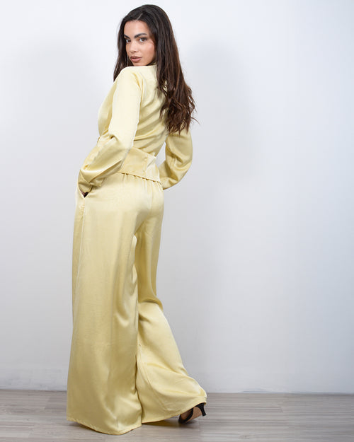 Co-ord σετ σατέν κρουαζέ σε κίτρινο 2