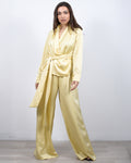 Co-ord σετ σατέν κρουαζέ σε κίτρινο 1