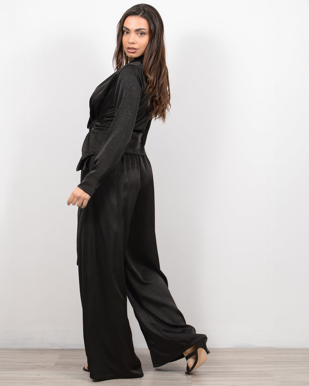 Co-ord σετ σατέν κρουαζέ σε μαύρο 2