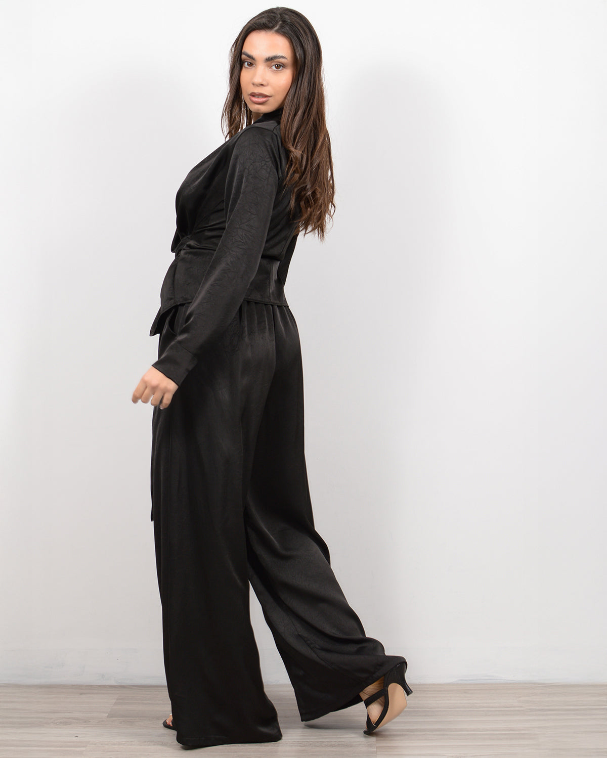 Co-ord σετ σατέν κρουαζέ σε μαύρο 2