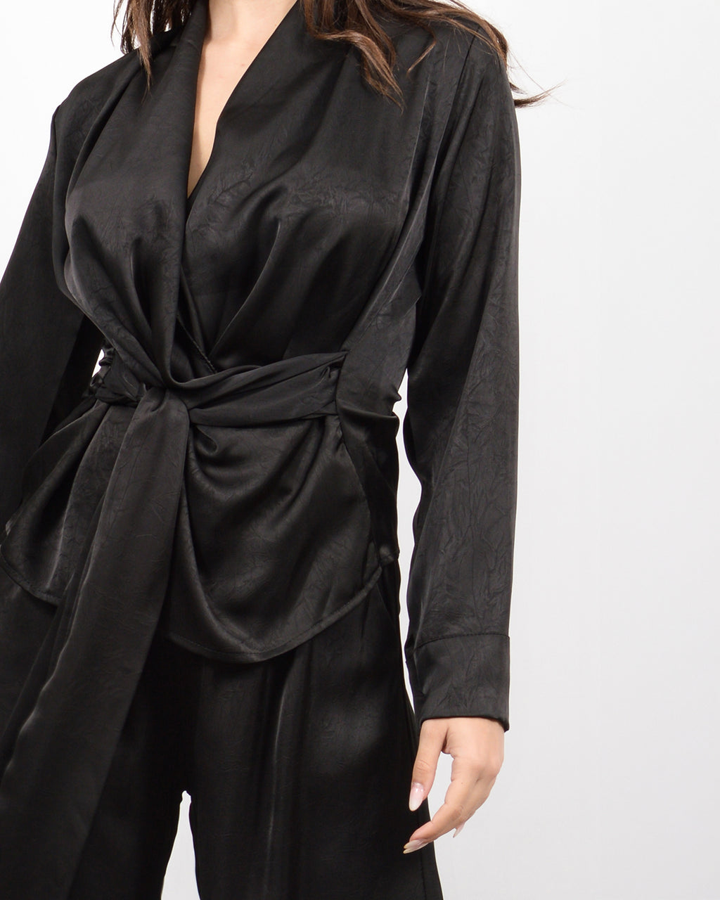 Co-ord σετ σατέν κρουαζέ σε μαύρο 3