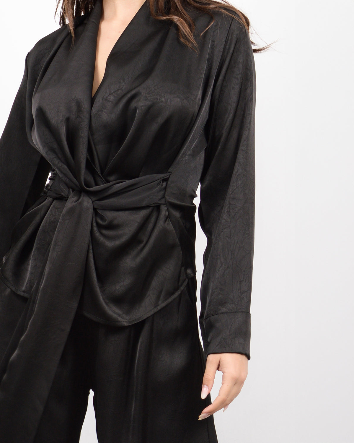 Co-ord σετ σατέν κρουαζέ σε μαύρο 3