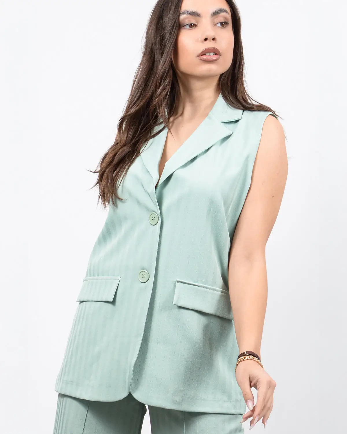 Γυναικείο σετ γιλέκο και παντελόνα σε μέντα