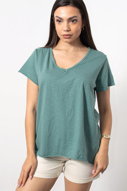 T-Shirt φλάμα βαμβακερό σε πετρόλ | Silla Jo