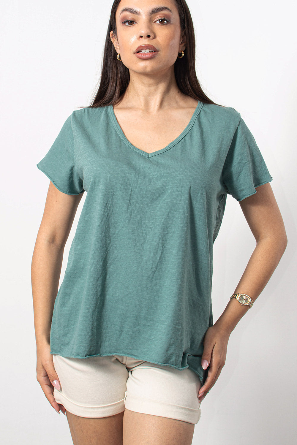 T-Shirt φλάμα βαμβακερό σε πετρόλ | Silla Jo