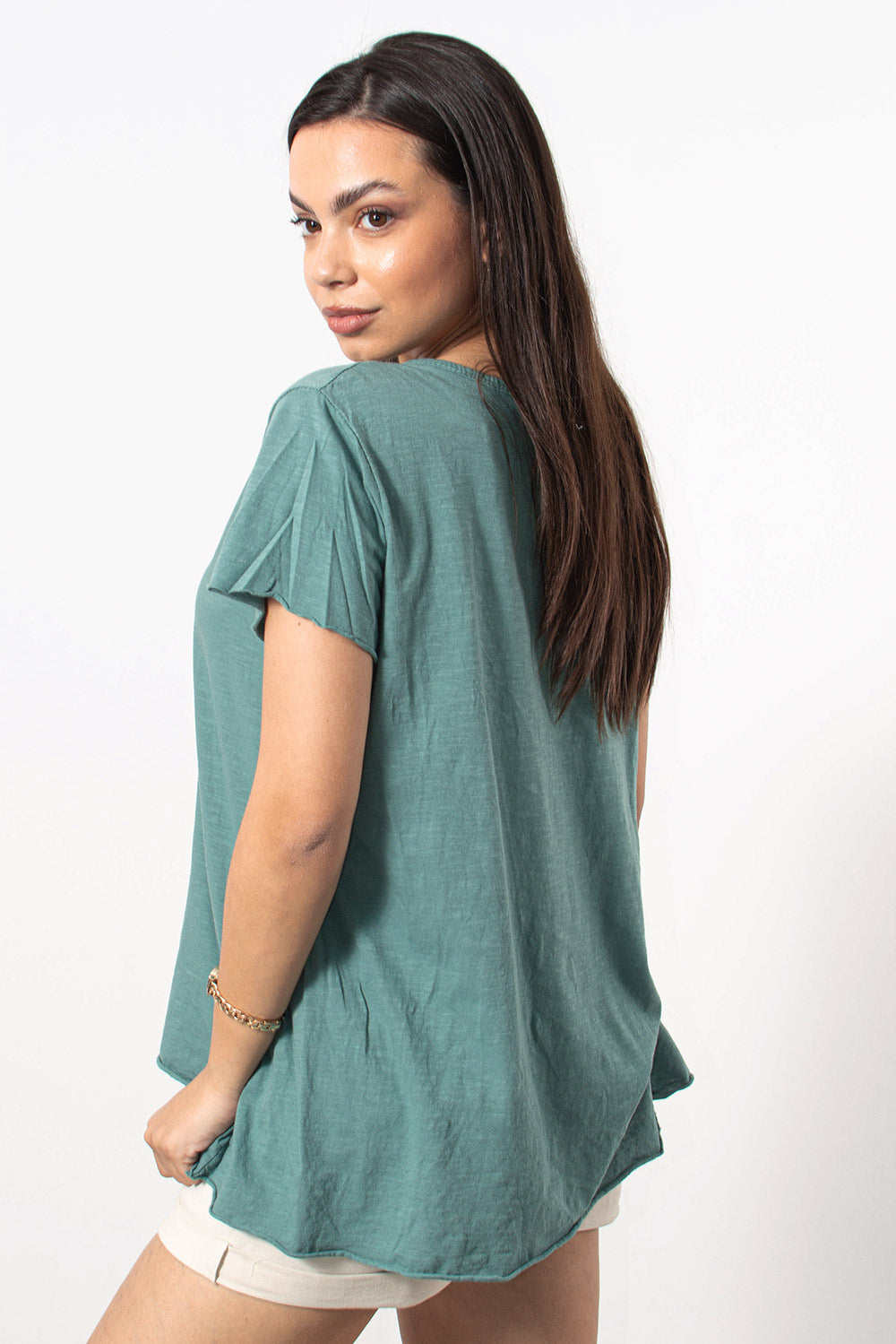 T-Shirt φλάμα βαμβακερό σε πετρόλ | Silla Jo