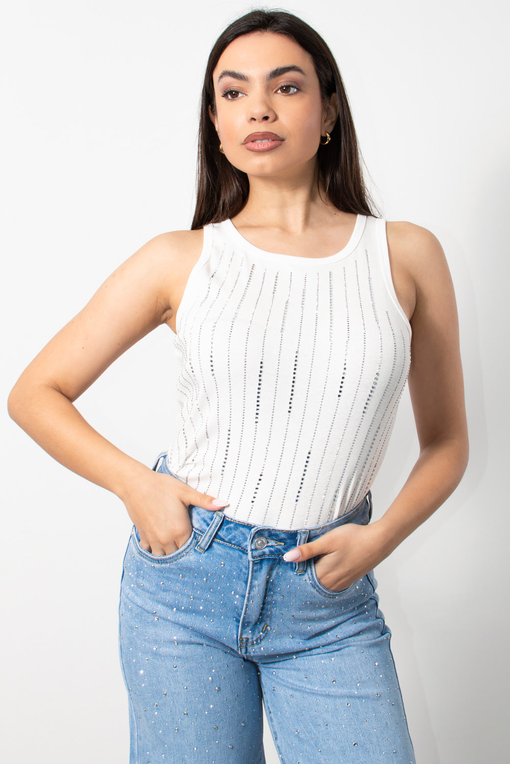 tank top elastiko me strasakia leyko - Silla Jo