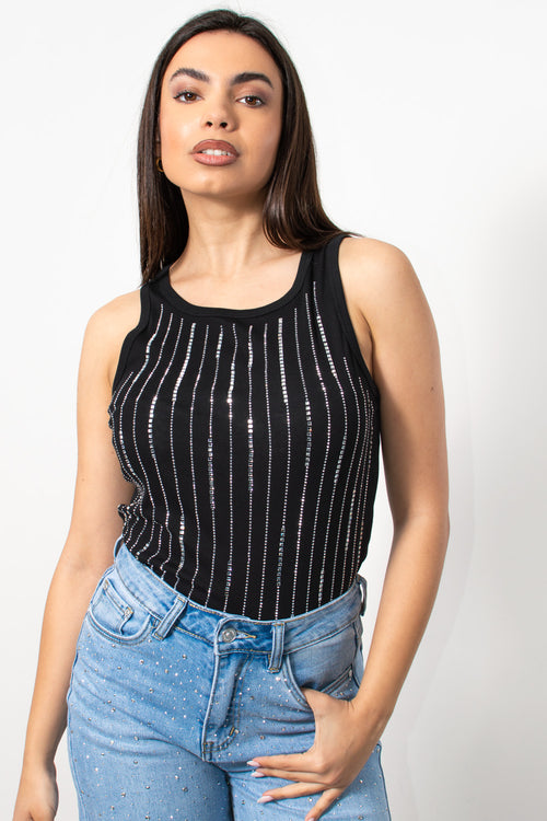 tank top elastiko me strasakia mayro - Silla Jo