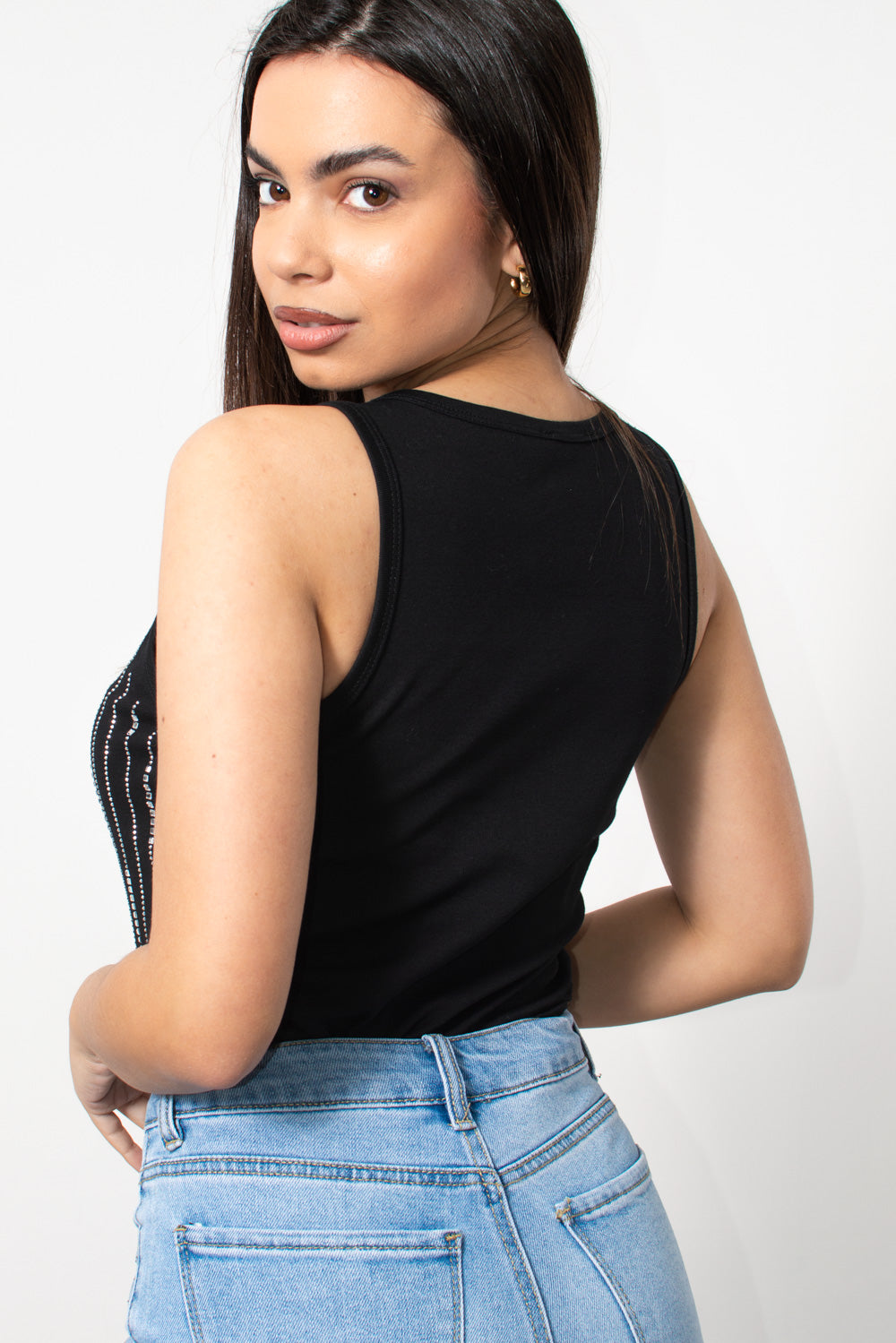 tank top elastiko me strasakia mayro - Silla Jo