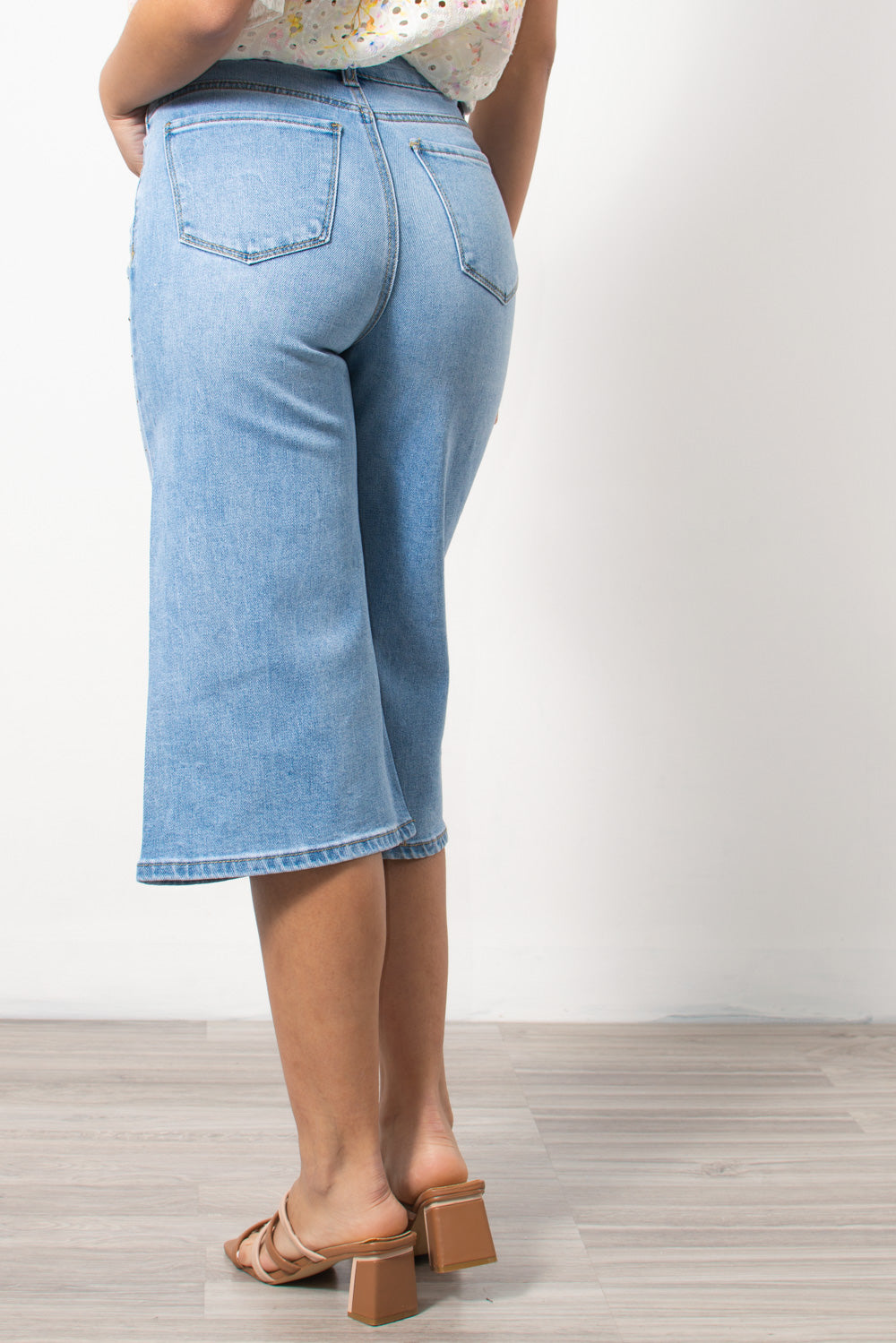 Τζιν ζιπ κιλότ wide leg με στρας | Silla Jo